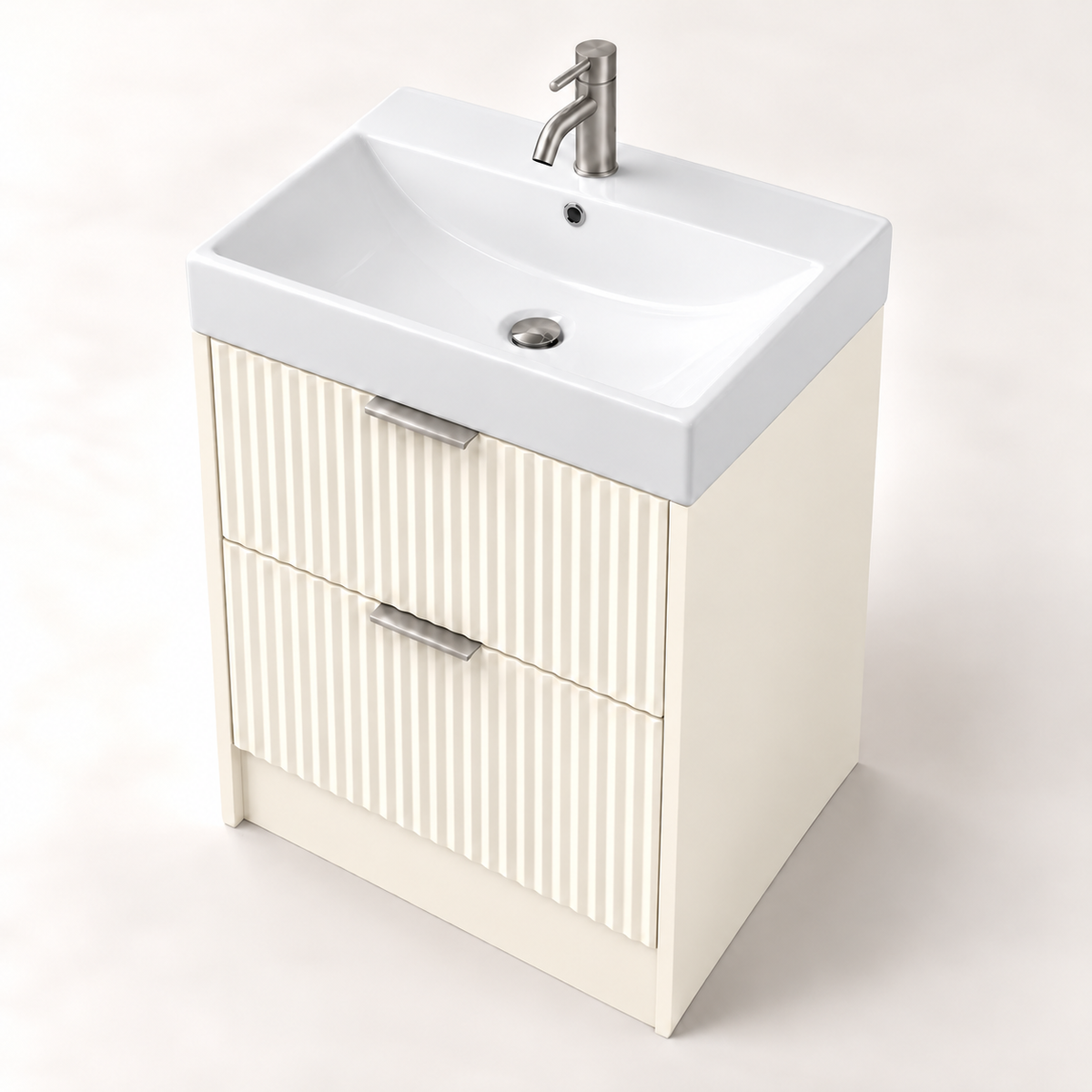 500mm Rectangular Fluted Floor Standing Vanity Unit with Countertop Basin