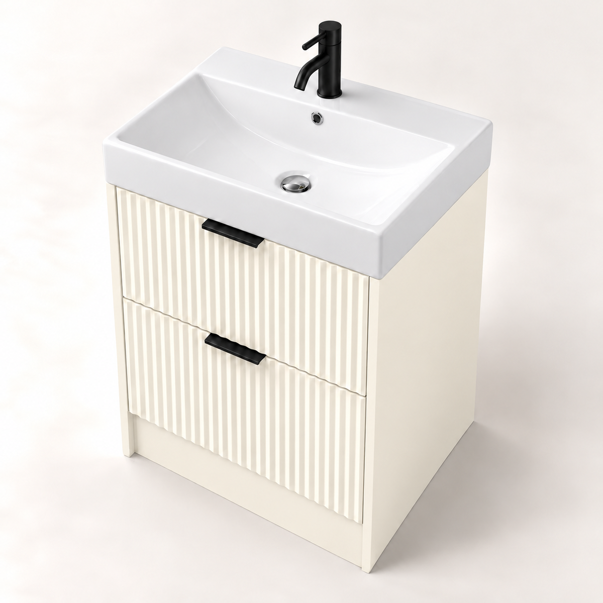 500mm Rectangular Fluted Floor Standing Vanity Unit with Countertop Basin