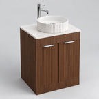 600mm Walnut Fluted Floor Standing Vanity Unit with Basin