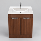 600mm Walnut Fluted Floor Standing Vanity Unit with Basin