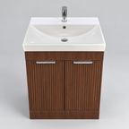 600mm Walnut Fluted Floor Standing Vanity Unit with Basin