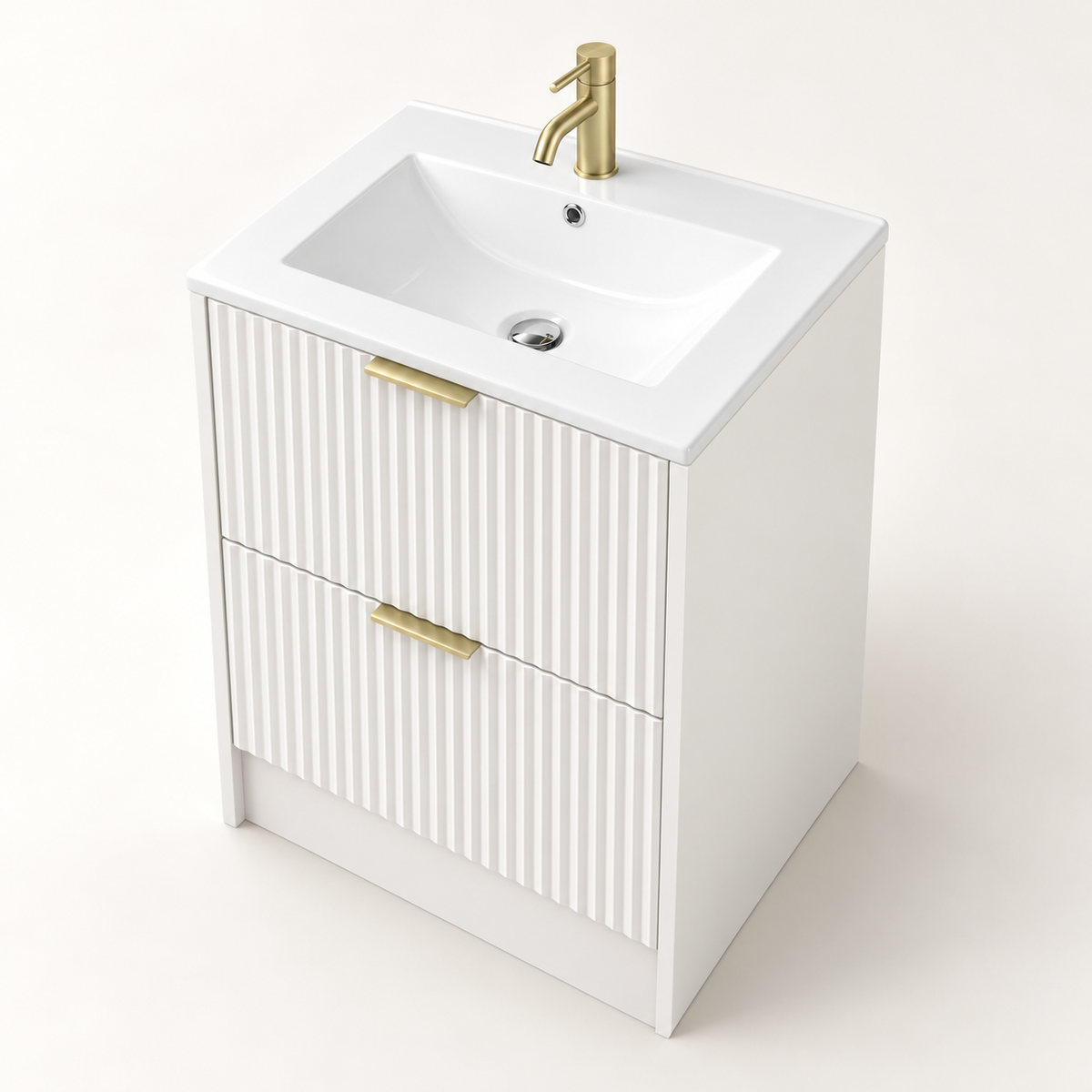 500mm Rectangular Fluted Floor Standing Vanity Unit with Countertop Basin