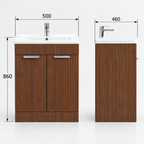 600mm Walnut Fluted Floor Standing Vanity Unit with Basin