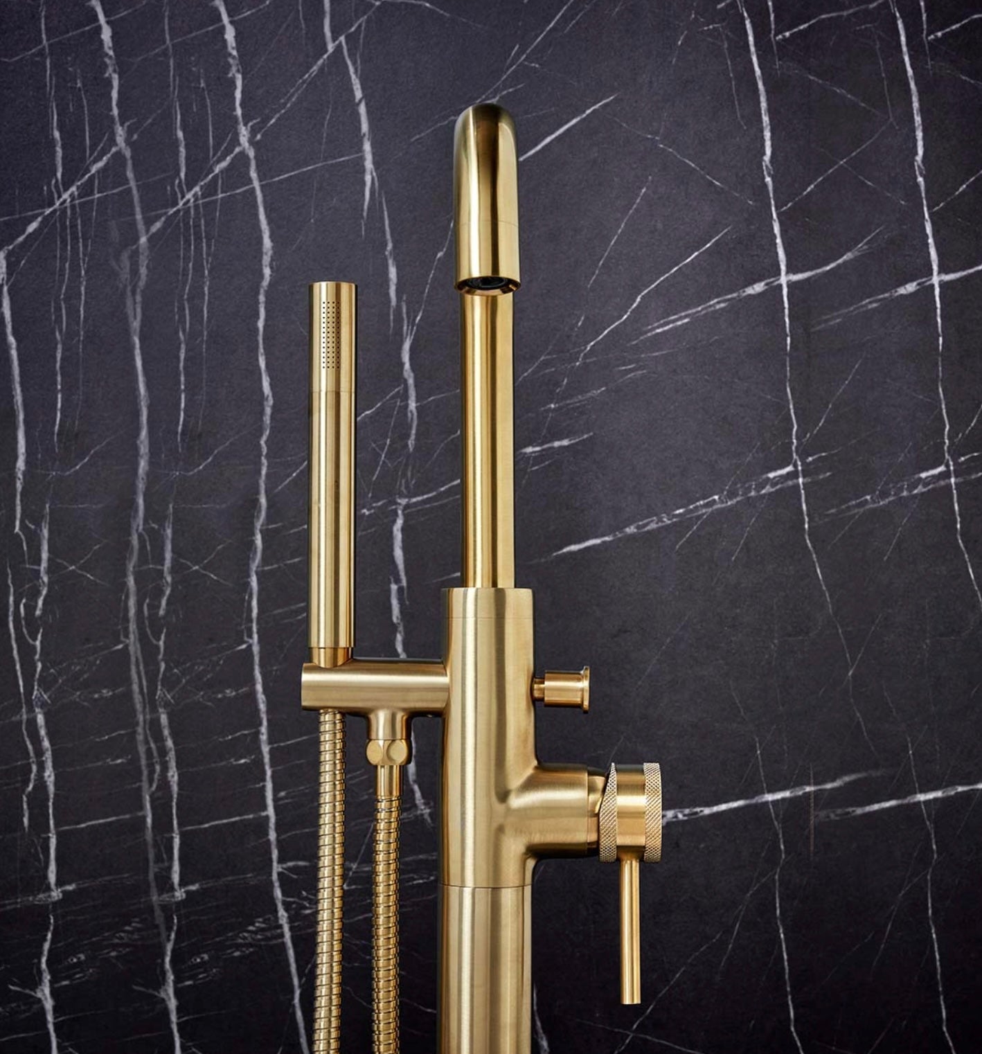 Free Standing Bath Shower Mixer Brushed Gold