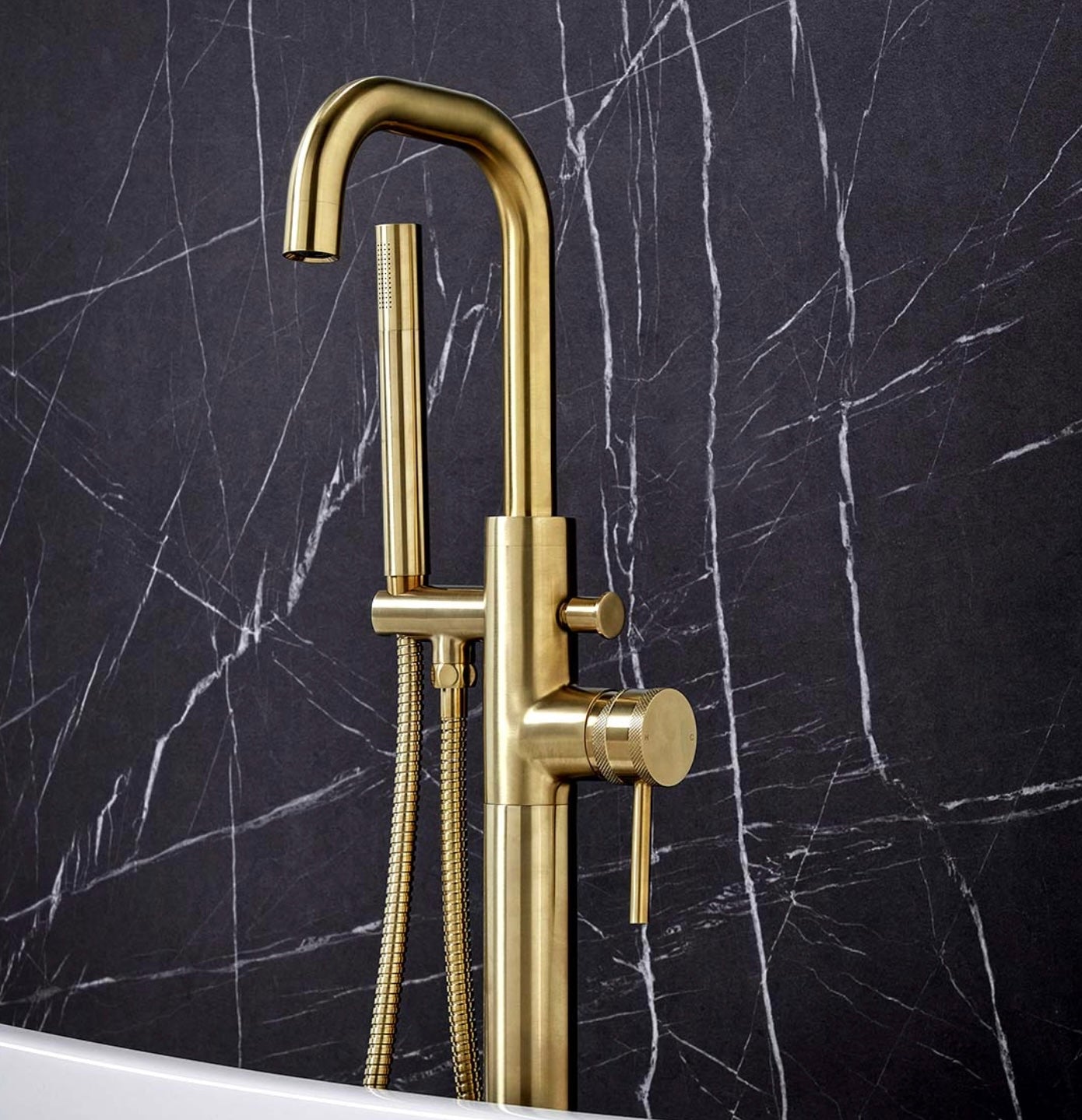 Free Standing Bath Shower Mixer Brushed Gold