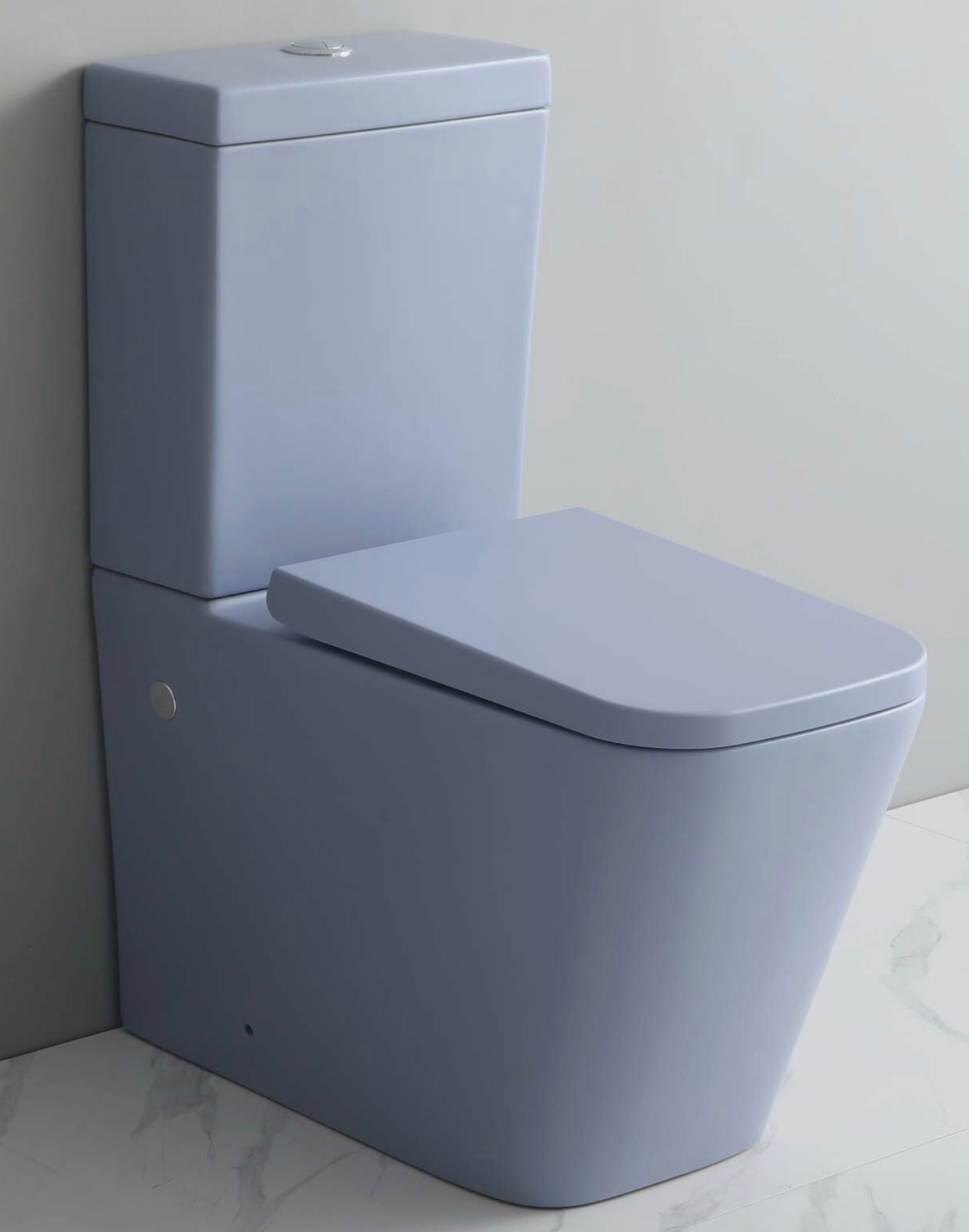 Rimless Blue Matt Closed Coupled WC Toilet Incl. Soft Closing Seat