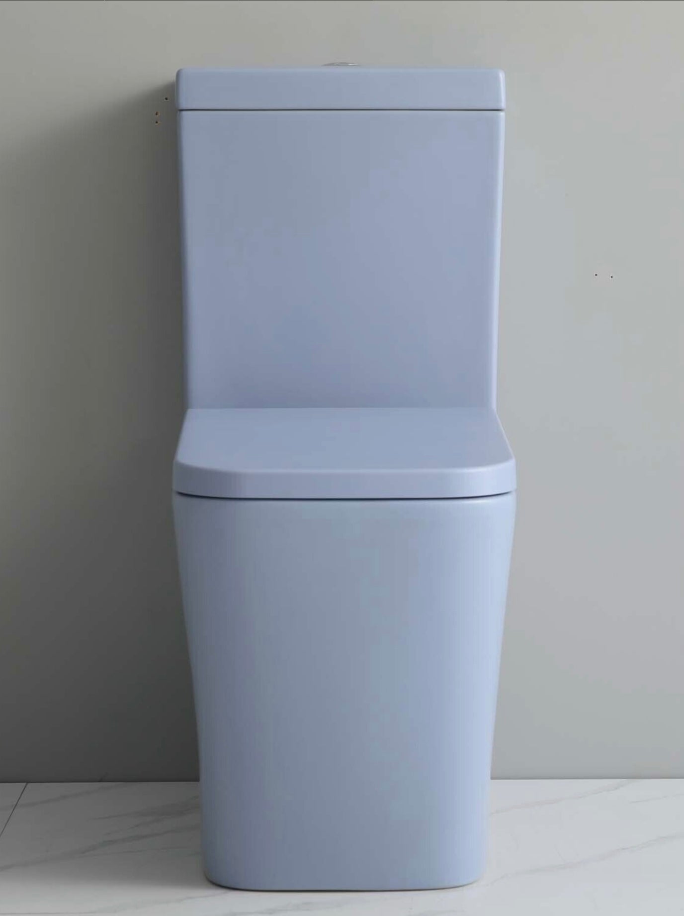 Rimless Blue Matt Closed Coupled WC Toilet Incl. Soft Closing Seat