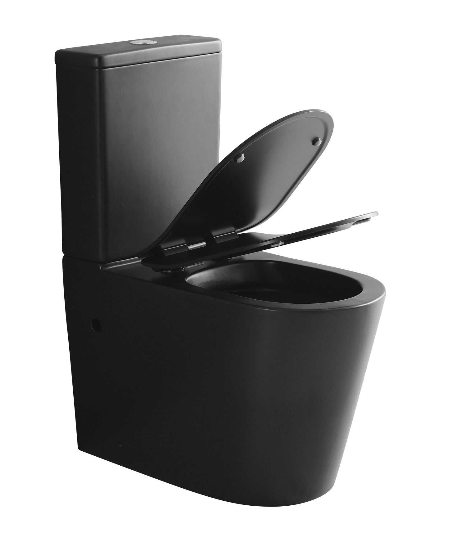 022R Rimless Matt Black Closed Coupled WC Toilet Including Soft Closing Seat