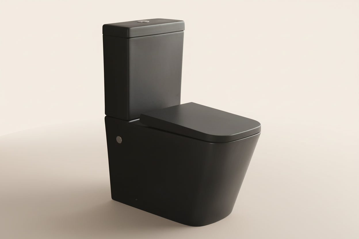 003N Rimless Matt Black Closed Coupled WC Toilet Including Soft Closing Seat