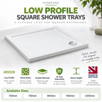 Low Profile Square Shower Tray - White