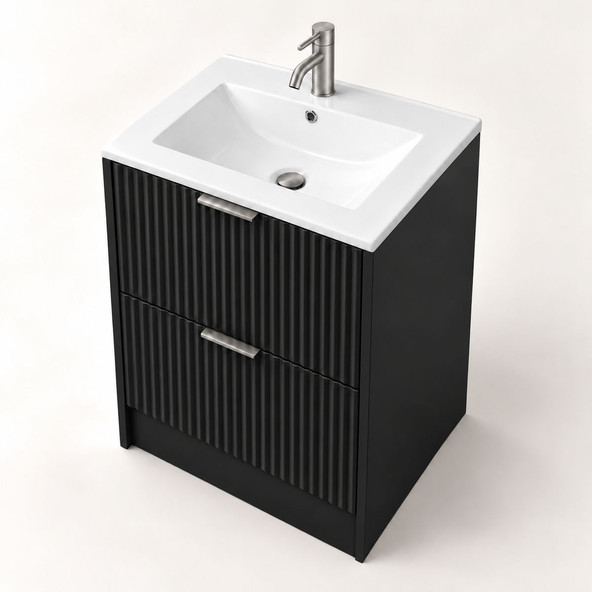 500mm Rectangular Fluted Floor Standing Vanity Unit with Countertop Basin