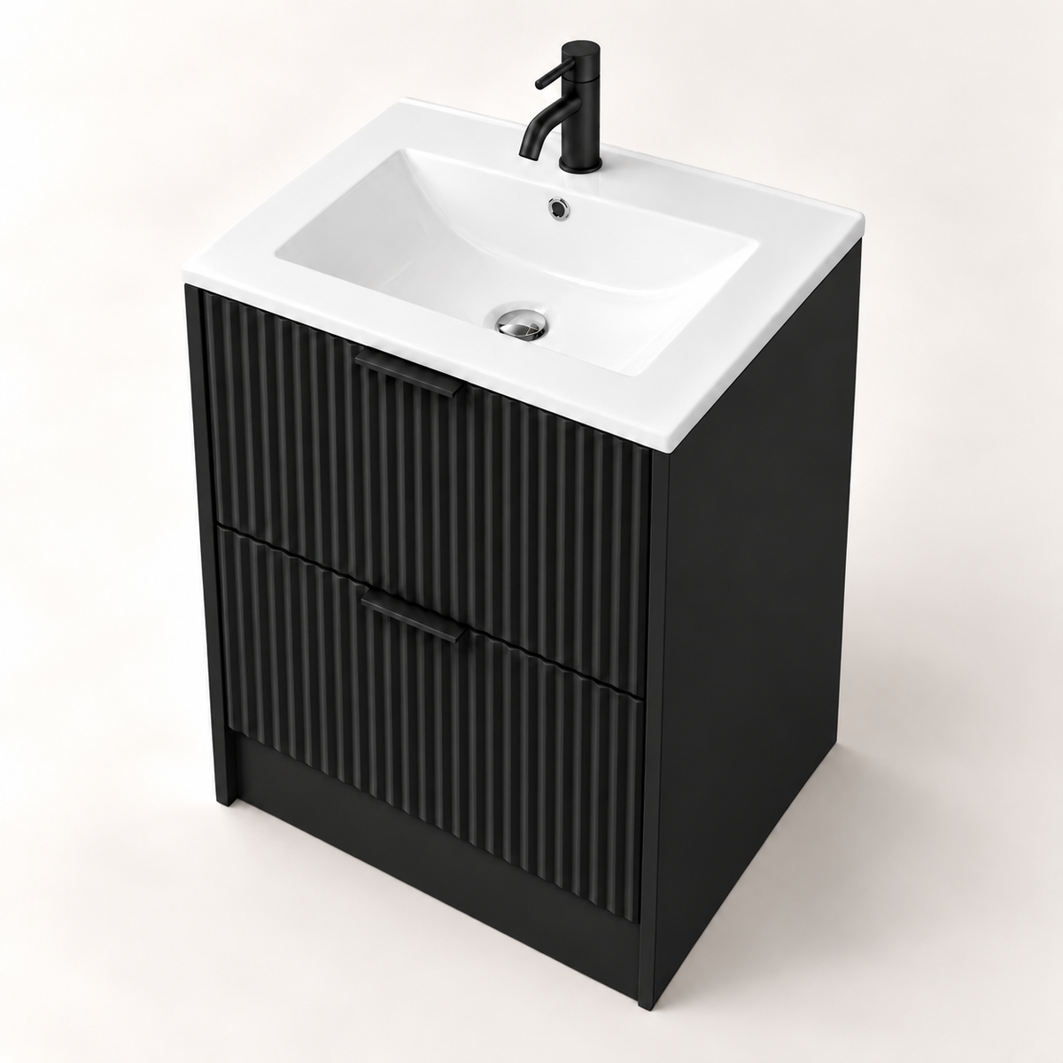 500mm Rectangular Fluted Floor Standing Vanity Unit with Countertop Basin