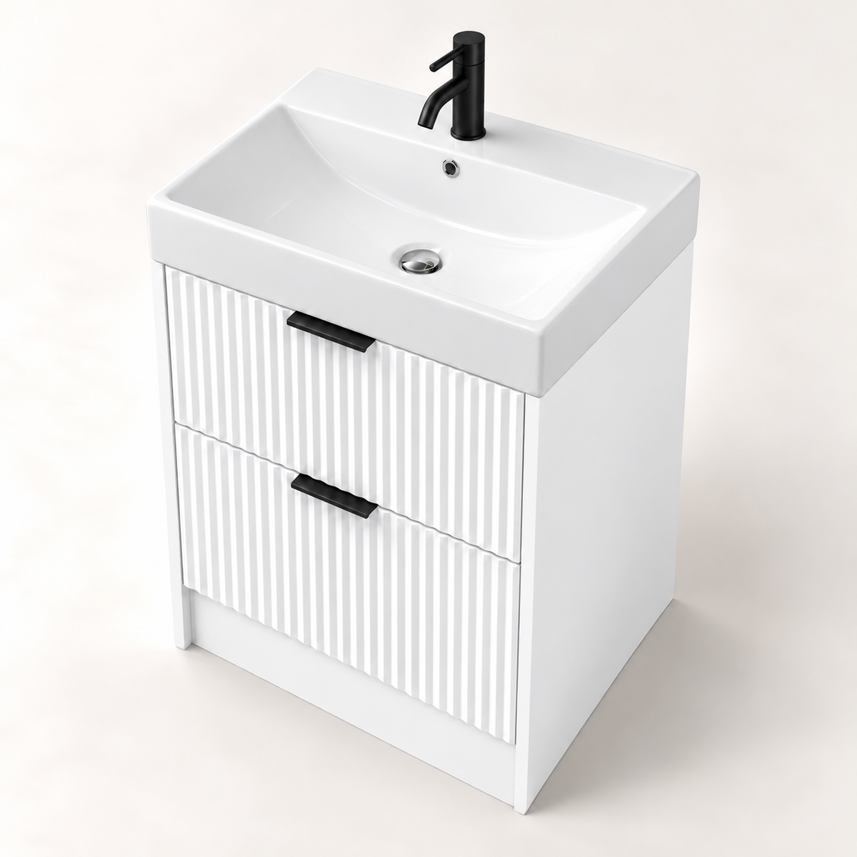 500mm Rectangular Fluted Floor Standing Vanity Unit with Countertop Basin
