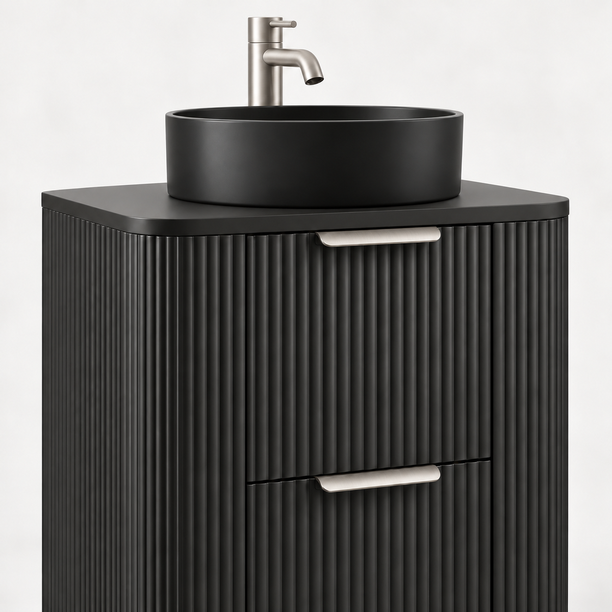 500mm Curved Fluted Floor Standing Vanity Unit with Countertop Basin