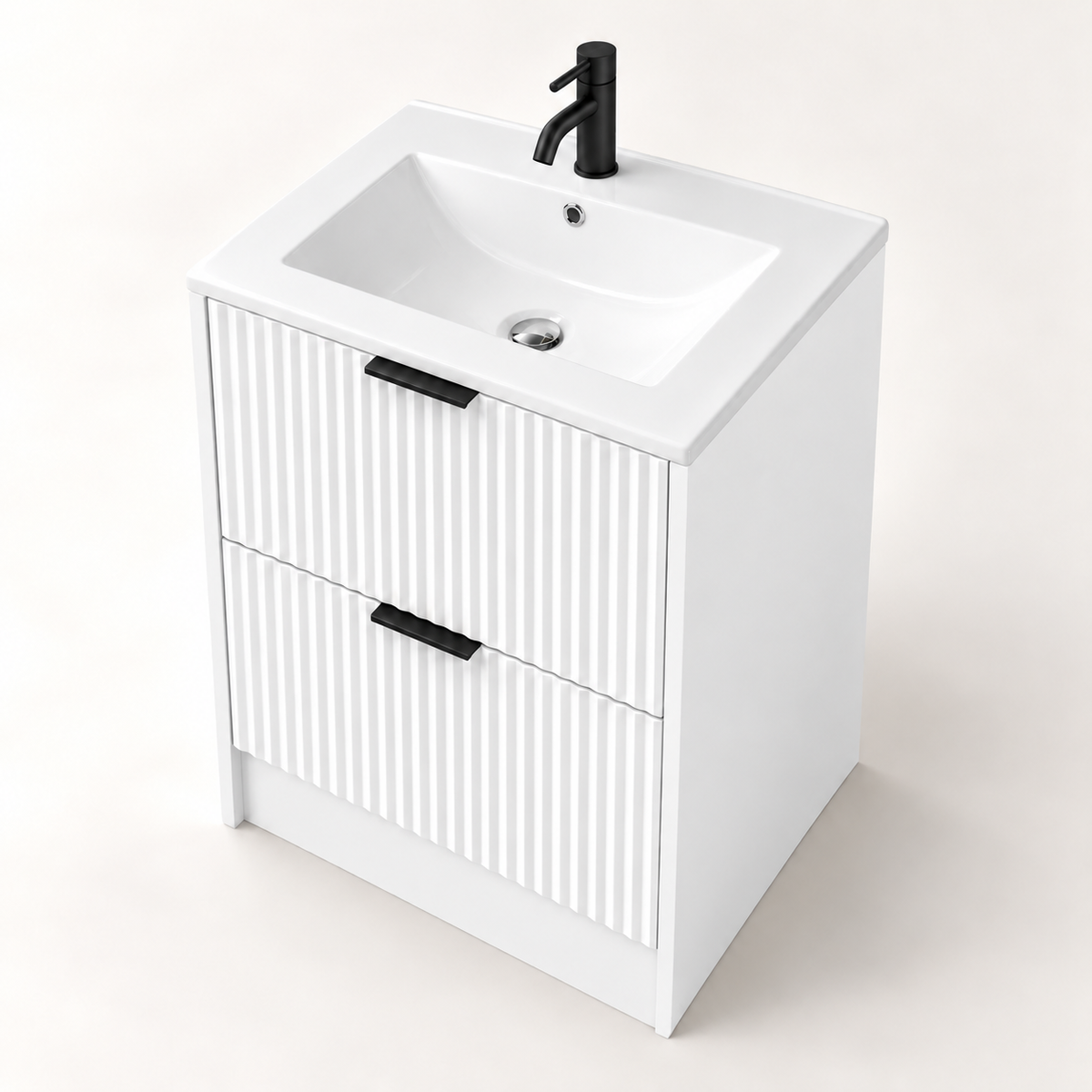 500mm Rectangular Fluted Floor Standing Vanity Unit with Countertop Basin