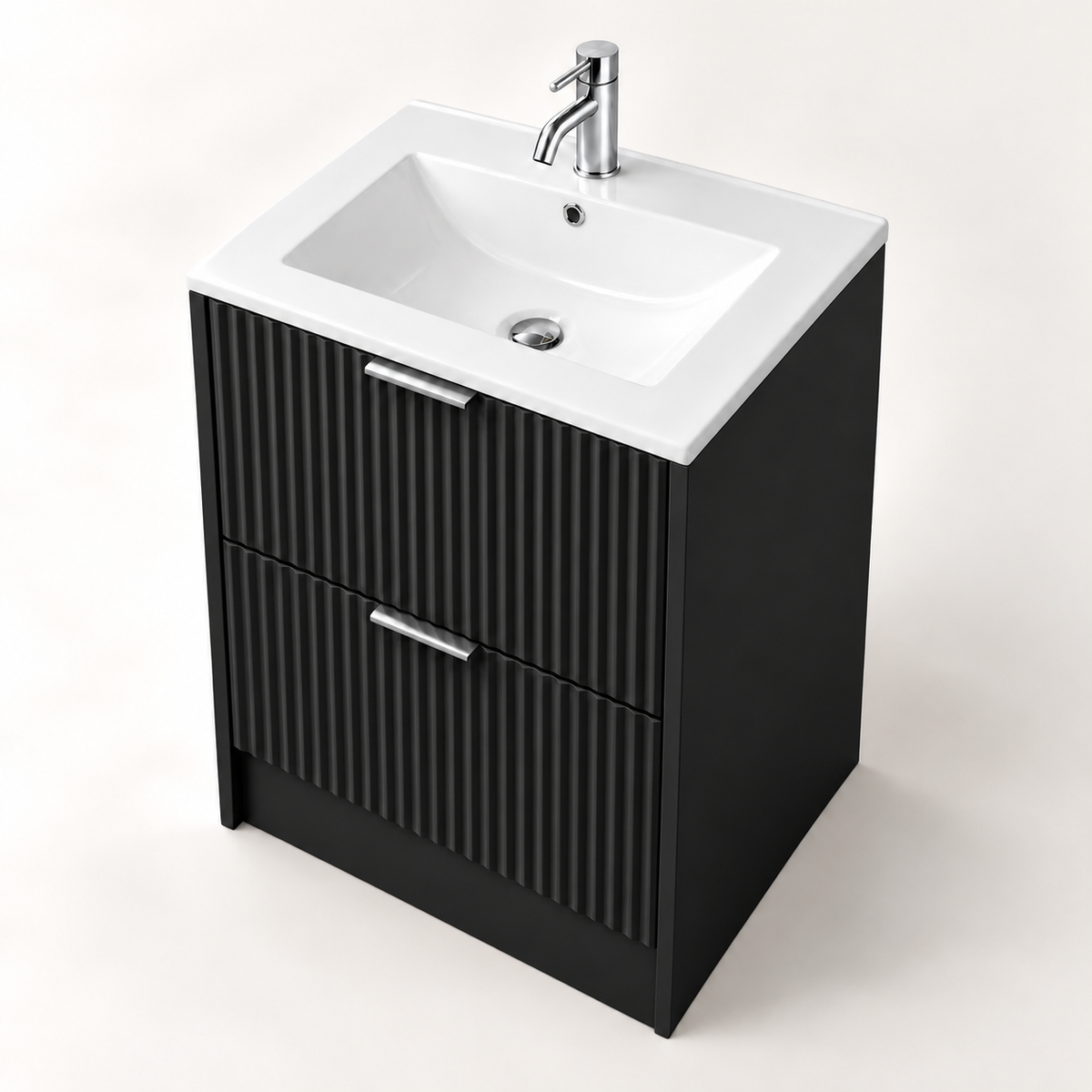500mm Rectangular Fluted Floor Standing Vanity Unit with Countertop Basin