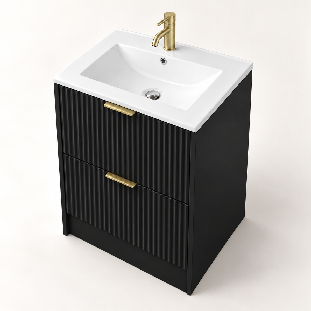 500mm Rectangular Fluted Floor Standing Vanity Unit with Countertop Basin