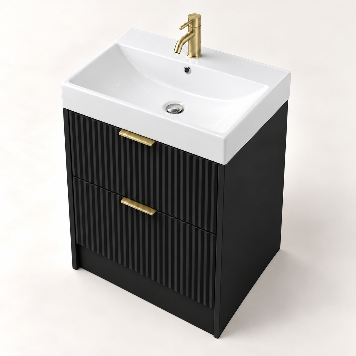 500mm Rectangular Fluted Floor Standing Vanity Unit with Countertop Basin