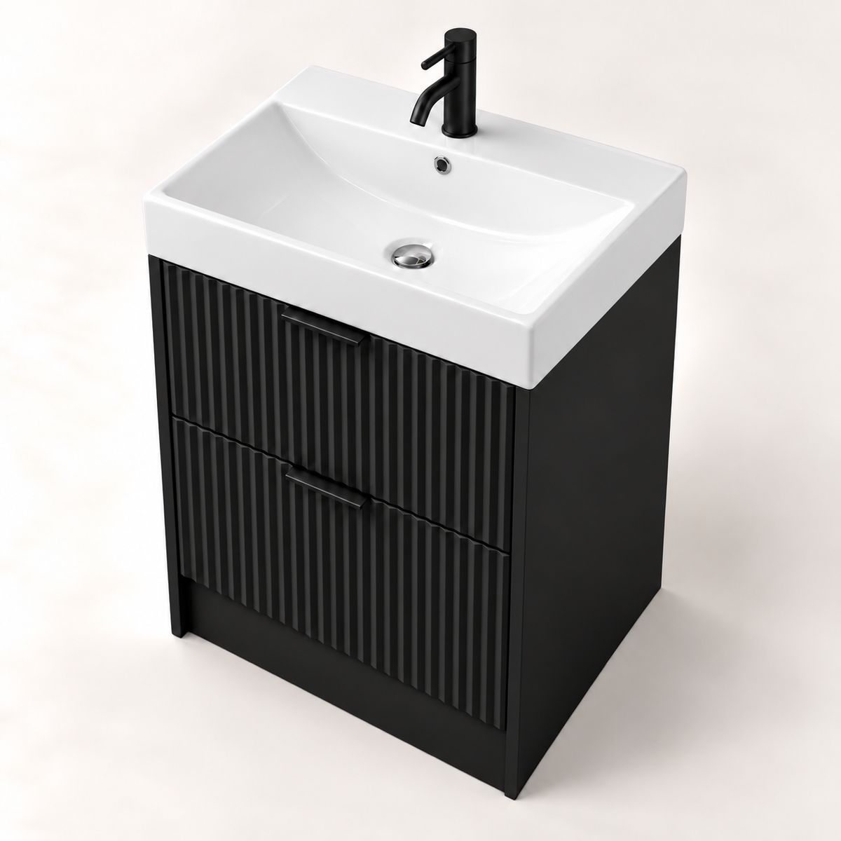 500mm Rectangular Fluted Floor Standing Vanity Unit with Countertop Basin