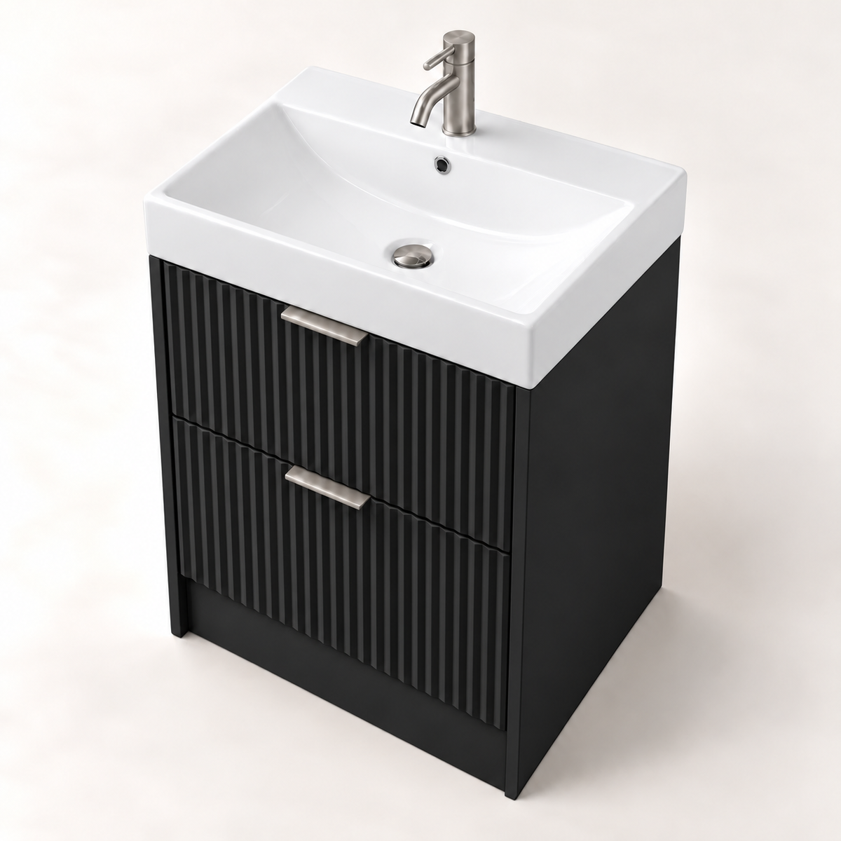 500mm Rectangular Fluted Floor Standing Vanity Unit with Countertop Basin