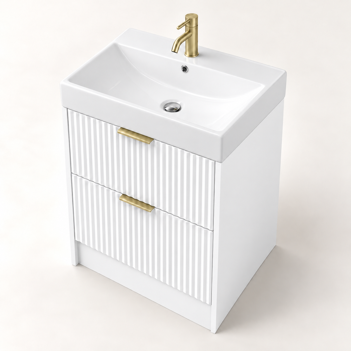 500mm Rectangular Fluted Floor Standing Vanity Unit with Countertop Basin