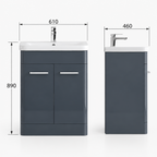 600 mm Floor Standing Vanity Unit with Ceramic Basin - Dark Grey