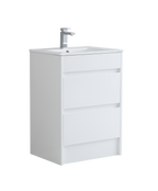 600mm Floor Standing Vanity Unit with Slim Ceramic Basin in White Gloss