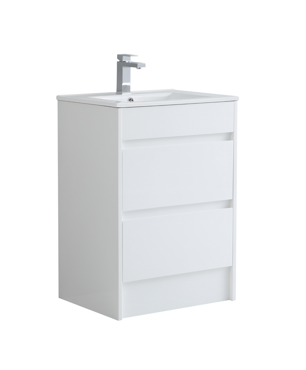 600mm Floor Standing Vanity Unit with Slim Ceramic Basin in White Gloss