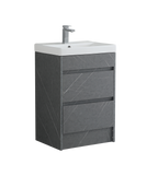 600mm Floor Standing Vanity Unit with Slim Ceramic Basin in Marble Grey