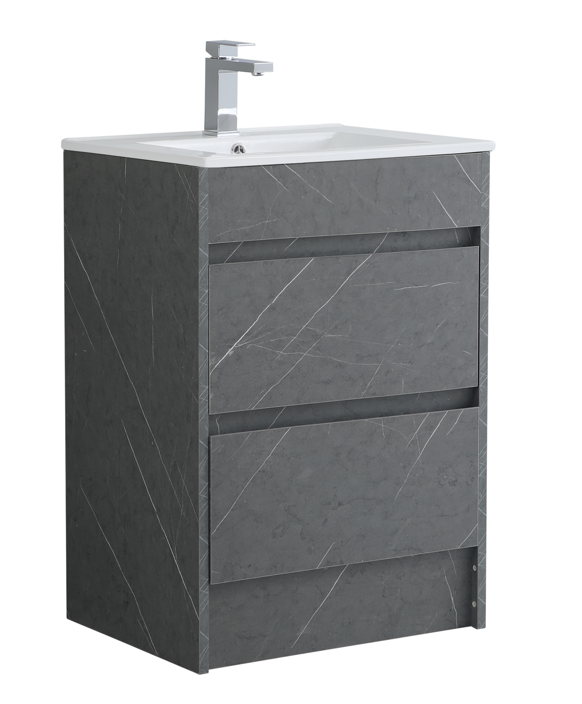600mm Floor Standing Vanity Unit with Slim Ceramic Basin in Marble Grey