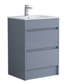 600mm Floor Standing Vanity Unit with Slim Ceramic Basin in Mid Grey