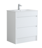 750mm Floor Standing Vanity Unit with Slim Ceramic Basin in White Gloss