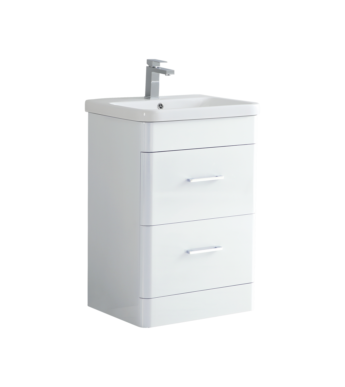 600mm Floor Standing Vanity Cabinet With Ceramic Deep Bowl Basin in White Gloss