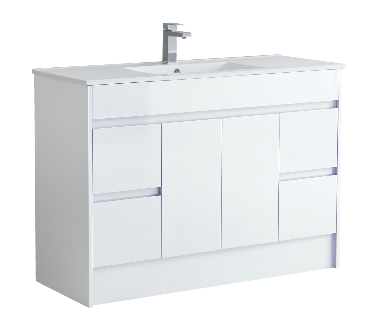 1200mm Floor Standing Vanity Unit with Basin and Multi-Storage Layout - Gloss White