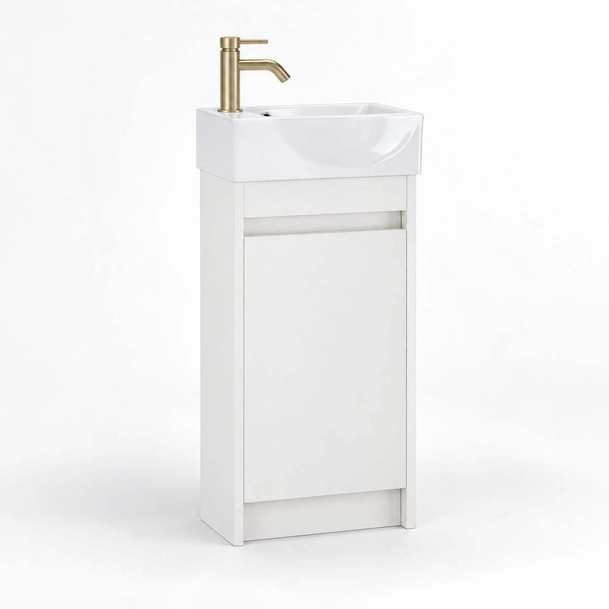 400mm Slim Floor Standing Cloakroom Vanity Unit with Basin in White Gloss