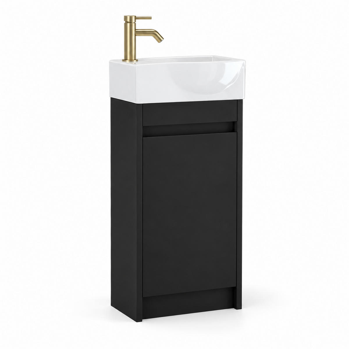 400mm Slim Floor Standing Cloakroom Vanity Unit with Basin in Black Matt