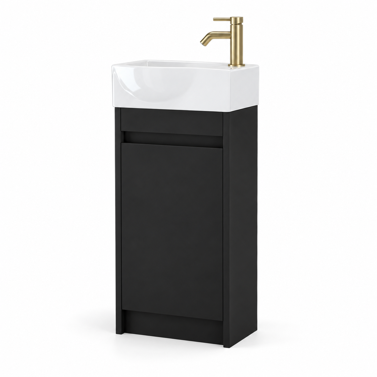 400mm Slim Floor Standing Cloakroom Vanity Unit with Basin in Black Matt