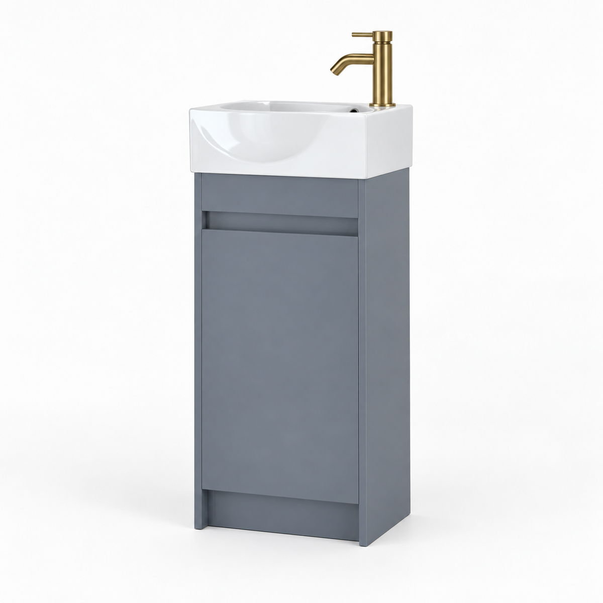 400mm Slim Floor Standing Cloakroom Vanity Unit with Basin in Mid Grey
