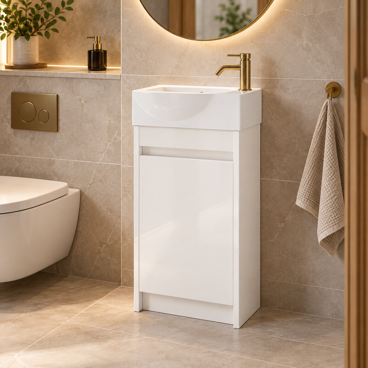 400mm Slim Floor Standing Cloakroom Vanity Unit with Basin