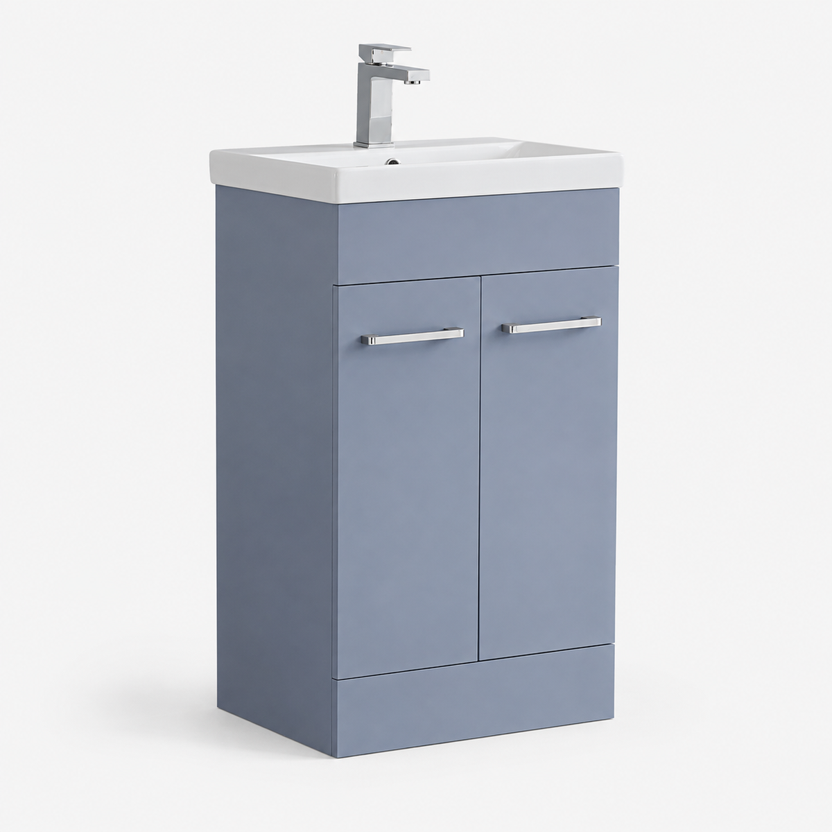 500mm Floor Standing Vanity Unit with Basin and Chrome Handles in Blue Matt