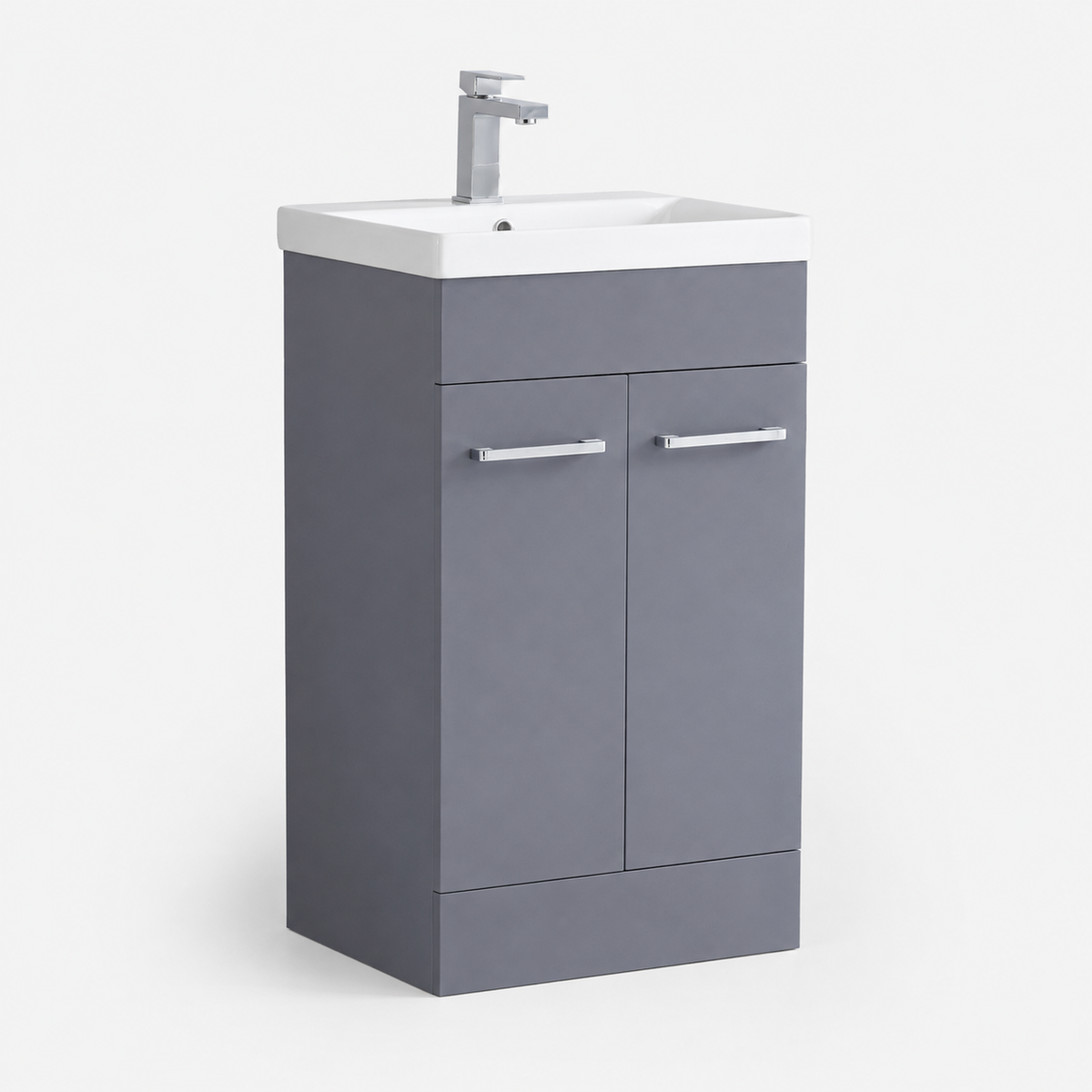 500mm Floor Standing Vanity Unit with Basin and Chrome Handles in Mid Grey