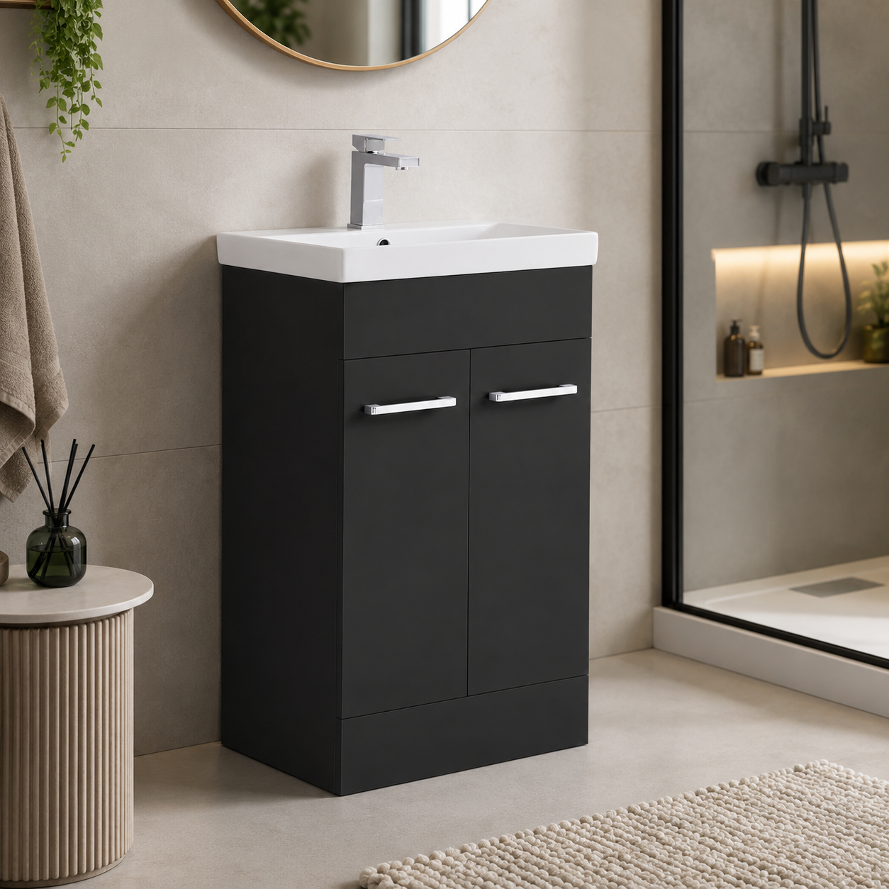 500mm Floor Standing Vanity Unit with Basin and Chrome Handles