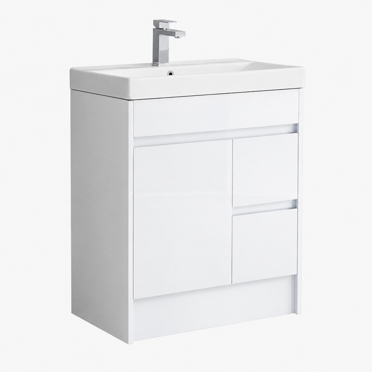 750mm Floor Standing 2 drawers 1 door Rectangular Vanity Unit with Basin and Storage in White Gloss