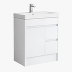 750mm Floor Standing 2 drawers 1 door Rectangular Vanity Unit with Basin and Storage in White Gloss