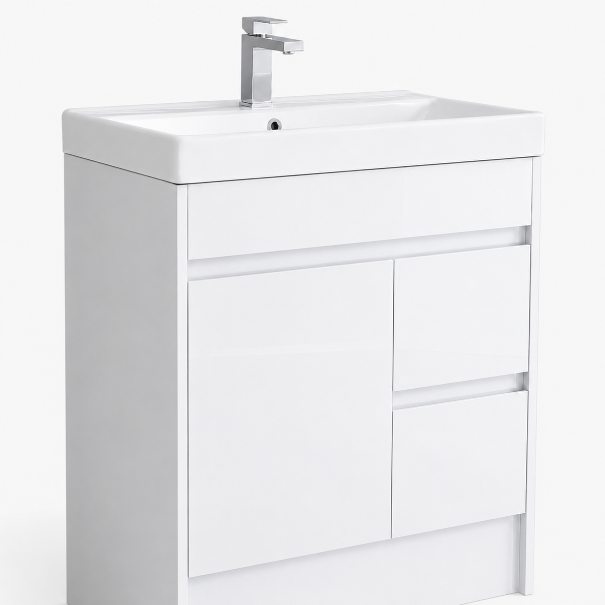 750mm Floor Standing 2 drawers 1 door Rectangular Vanity Unit with Basin and Storage