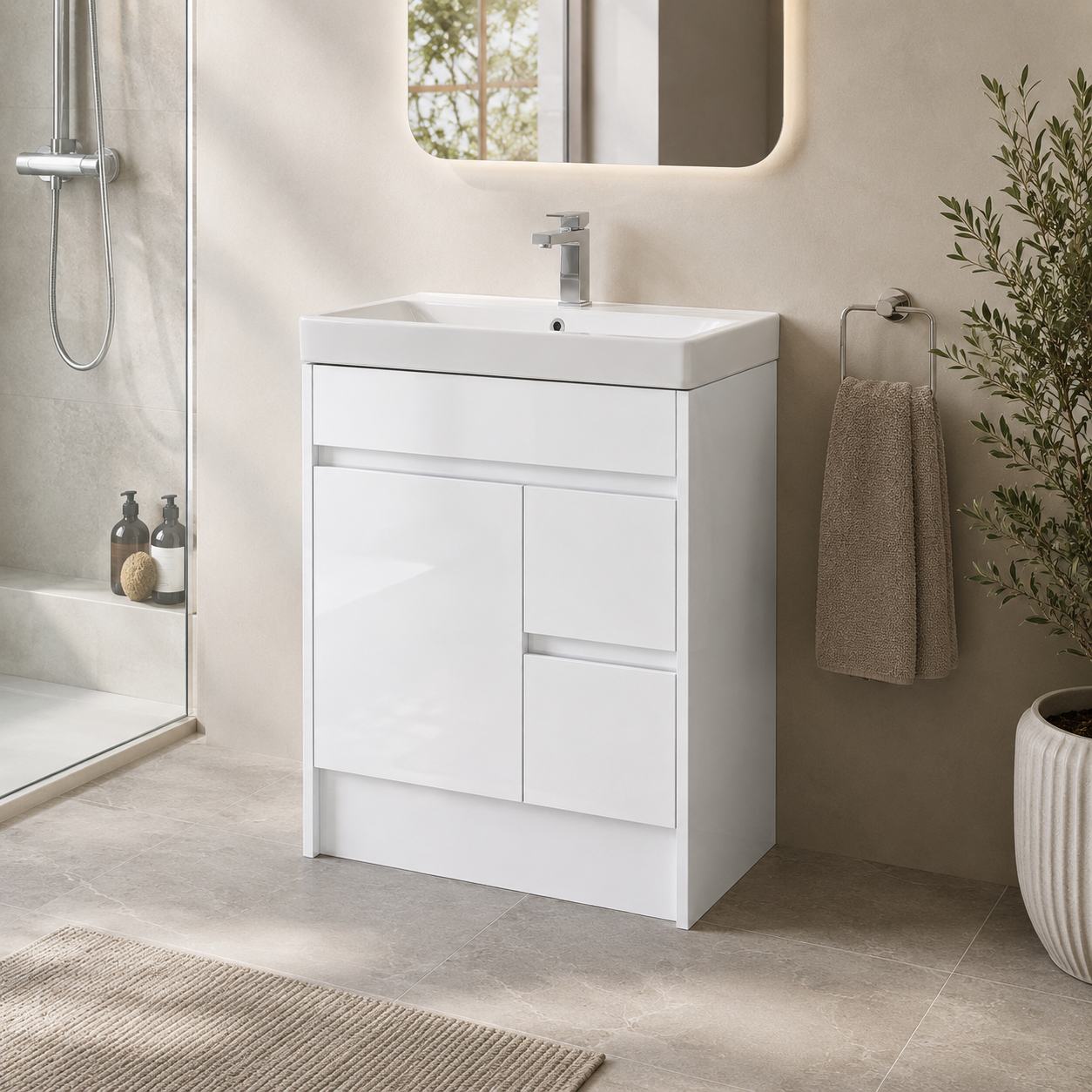 750mm Floor Standing Vanity Unit with Basin and Asymmetric Storage