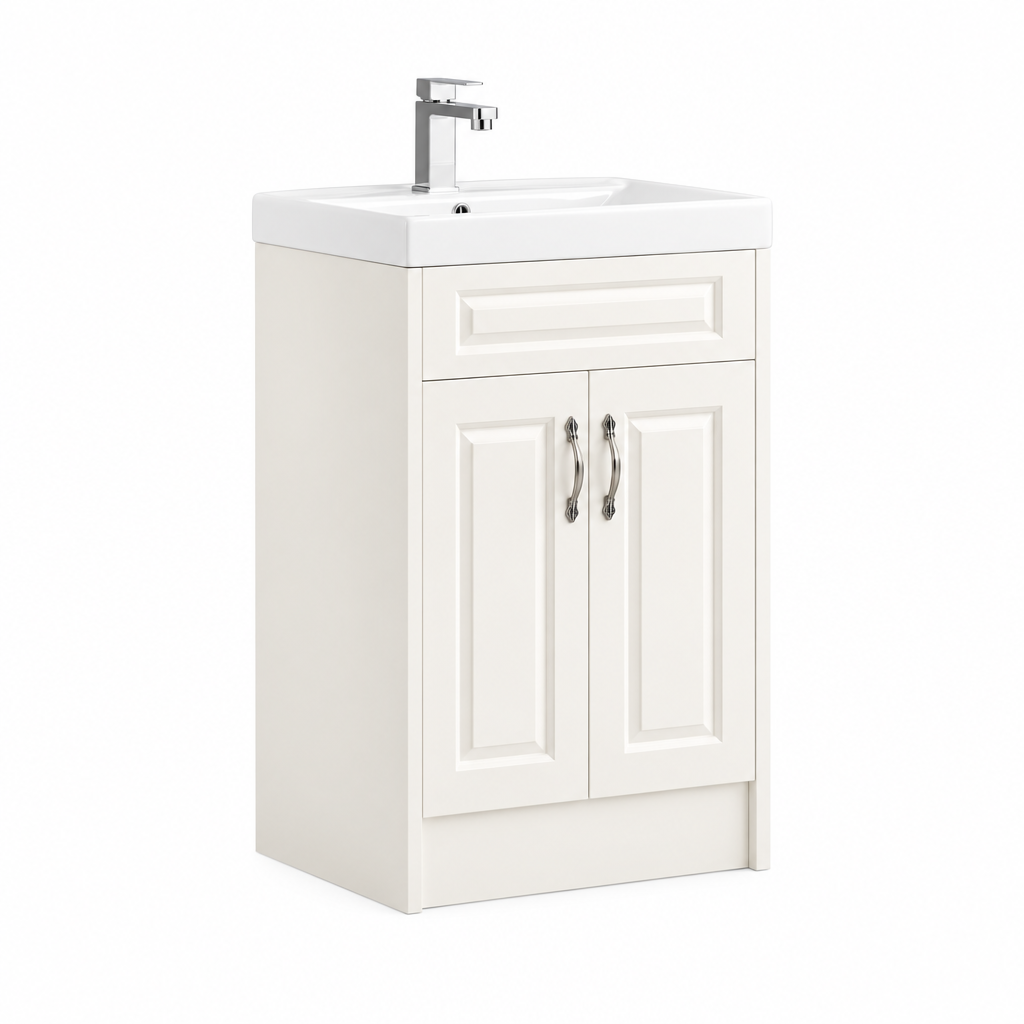 Grace 600mm traditional vanity unit with basin in Creamy White Matt