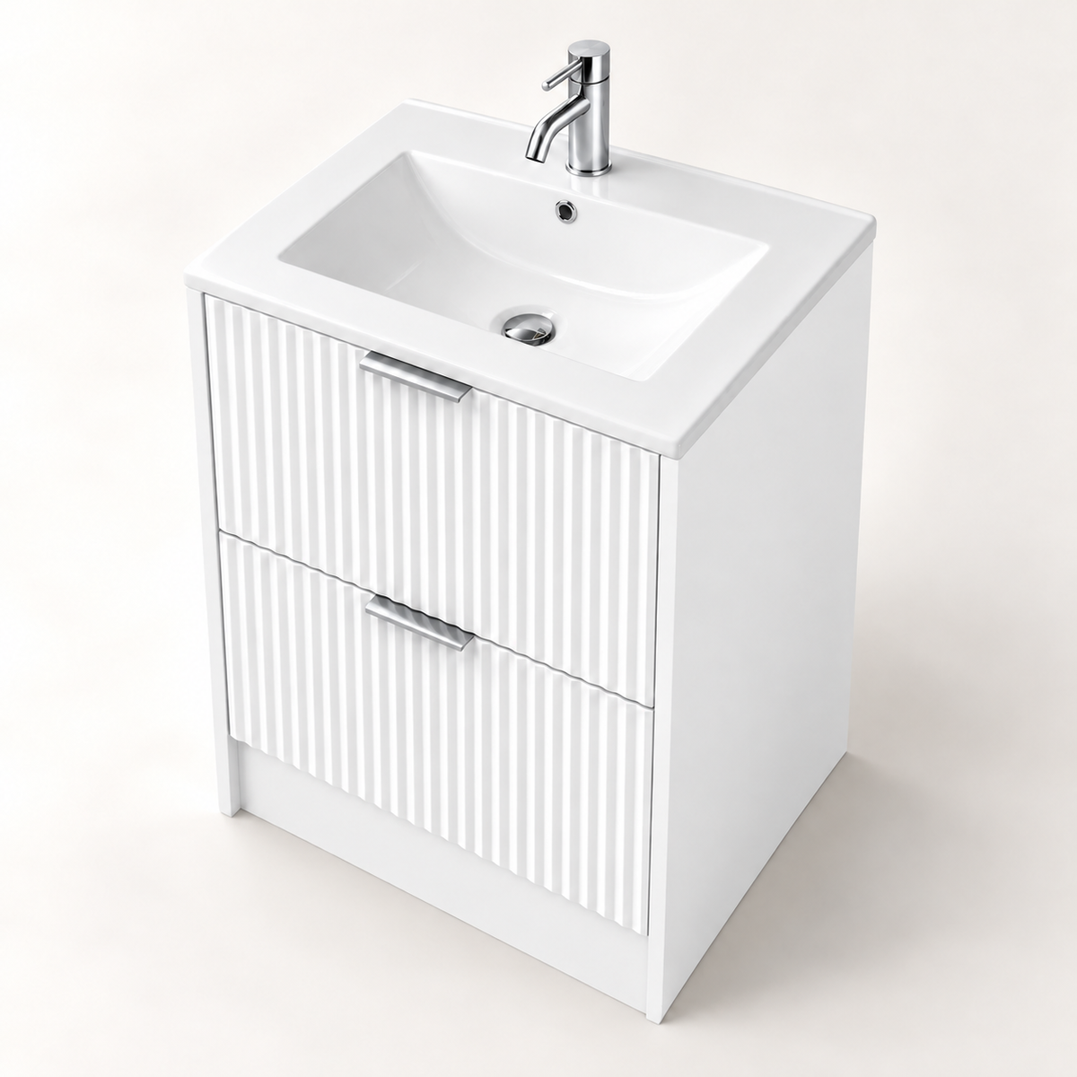 500mm Rectangular Fluted Floor Standing Vanity Unit with Countertop Basin