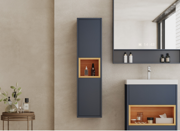 SET OF 2 600 Vanity with Basin & Tall Boy  Navy Blue Wall Hung Storage