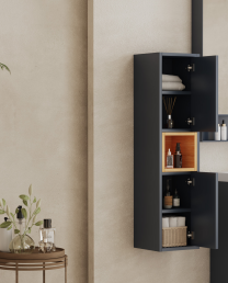 SET OF 2 600 Vanity with Basin & Tall Boy  Navy Blue Wall Hung Storage